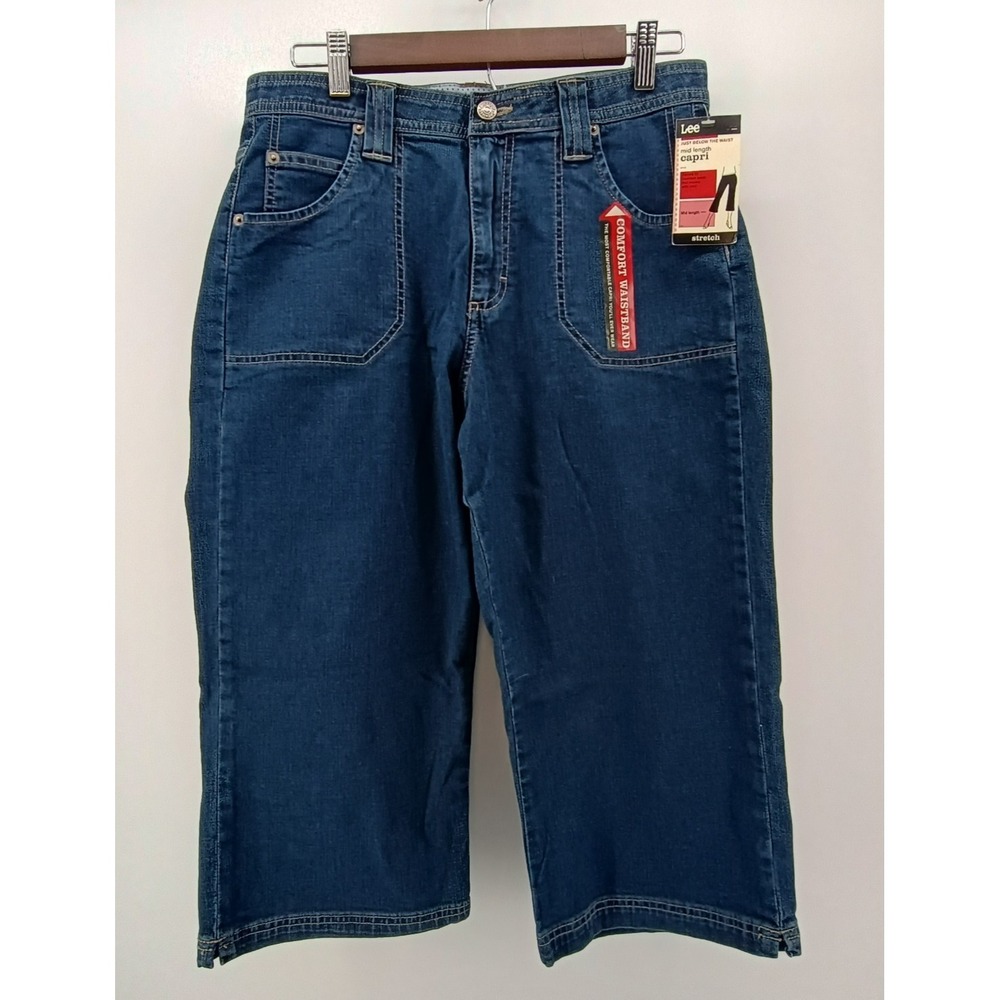 Lee Comfort Waist Capri Crop Womens Size 14 Dark Denim Med High Rise Soft NWT - Picture 1 of 13